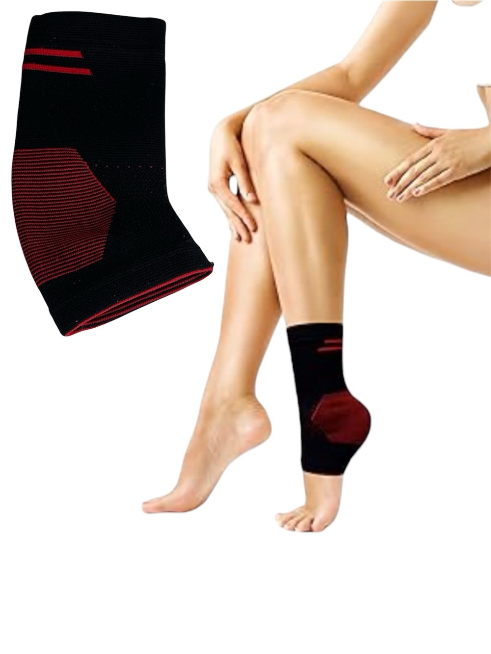 TKO Ankle Sleeve Brace Guard Black and Red Ankle Compression Sleeve S